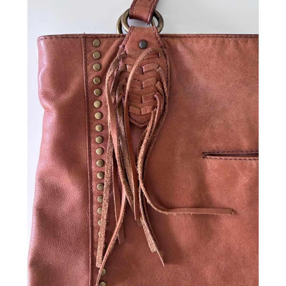 The Sak Cognac Leather Tote Bag Studded Fringe Large Boho Shoulder Bag  Festival - Picture 6 of 13